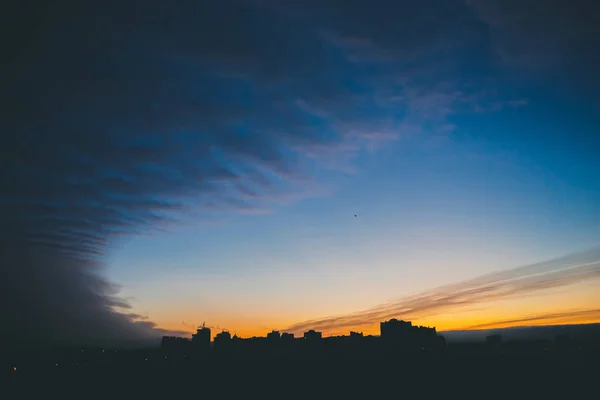 Cityscape Wonderful Varicolored Vivid Dawn Amazing Dramatic Blue Cloud Sky — Stock Photo, Image