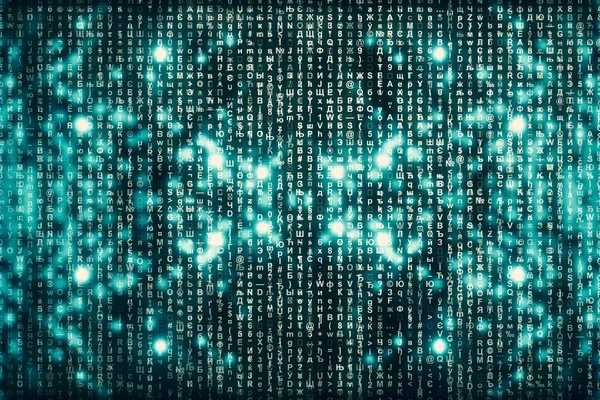 Fondo Digital Matriz Azul Concepto Abstracto Del Ciberespacio Los Personajes —  Fotos de Stock