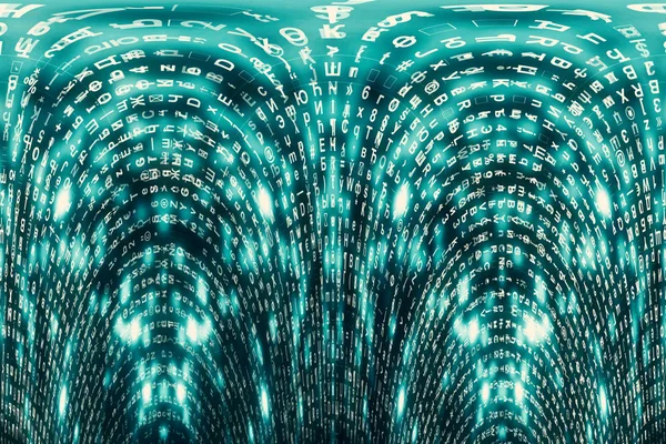 Fondo Digital Matriz Azul Concepto Ciberespacio Distorsionado Los Personajes Caen — Foto de Stock