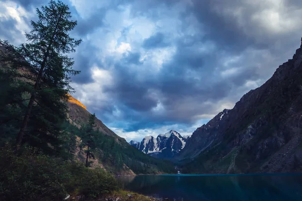 Прекрасное Горное Озеро Видом Гигантский Ледник Удивительные Огромные Горы Хвойным — стоковое фото