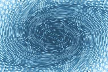 Uzay maddesi mavi renkte spiral bir solucan deliği etrafında döner. Çekim merkezinde asimetrik girdap tünelfantastik arka plan görüntüsü.