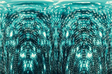 Mavi matris dijital arka plan. Çarpık siber uzay konsepti. Karakterler düşer. Semboller akışından matris. Sanal gerçeklik tasarımı. Karmaşık algoritma veri hackleme. Cyan dijital kıvılcımlar.