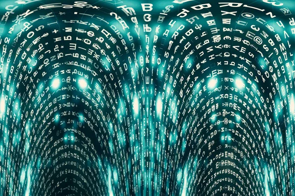 Blauer Matrix Digitaler Hintergrund Verzerrtes Cyberspace Konzept Figuren Fallen Matrix — Stockfoto