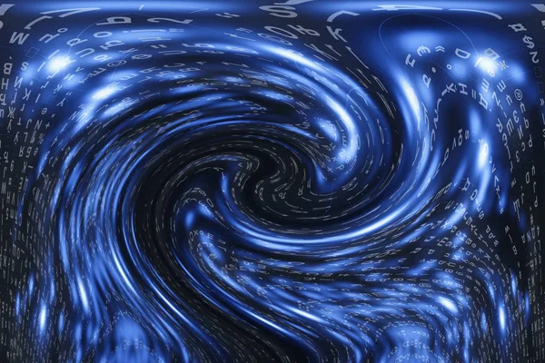 Blue Matrix Digital Background Distorted Cyberspace Concept Characters Fall Wormhole — Stock Photo, Image