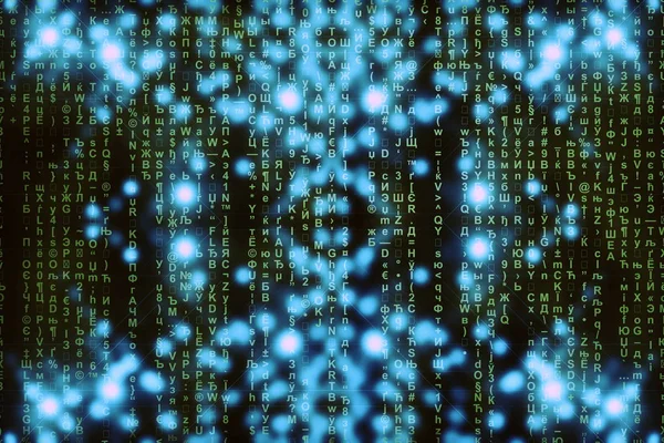 Niebieska Zielona Matryca Tło Cyfrowe Abstrakcyjna Koncepcja Cyberprzestrzeni Zielone Postacie — Zdjęcie stockowe
