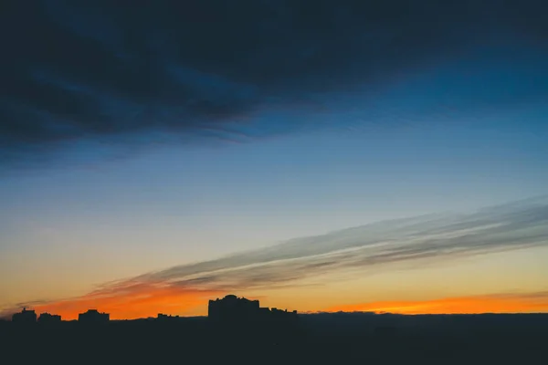 Cityscape Wonderful Varicolored Vivid Dawn Amazing Dramatic Blue Cloud Sky — Stock Photo, Image