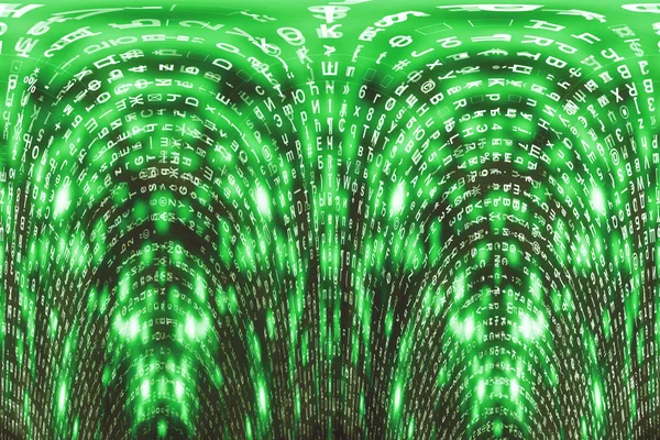 Groene Matrix Digitale Achtergrond Verstoord Cyberspace Concept Personages Vallen Naar — Stockfoto