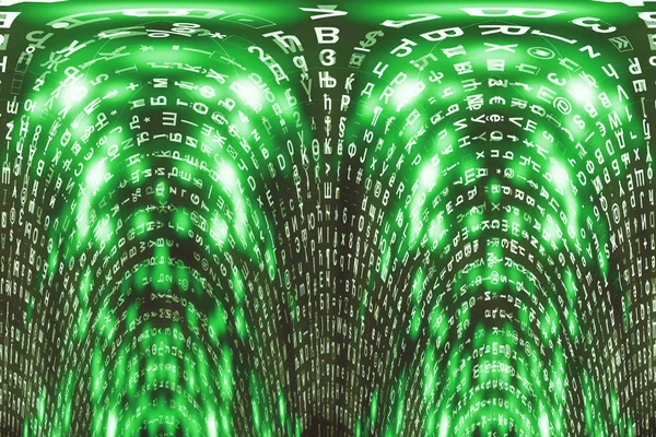 Green Matrix Digital Background Distorted Cyberspace Concept Characters Fall Matrix — Stock Photo, Image