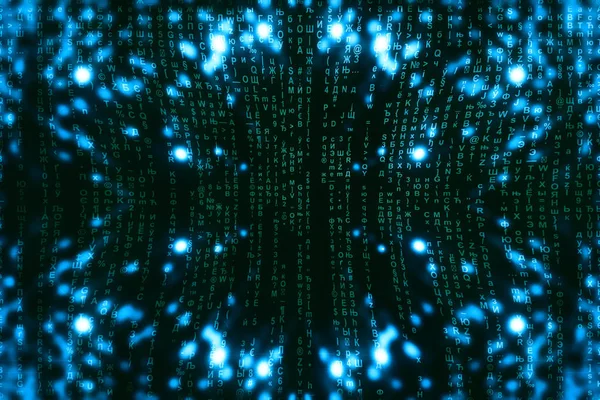 Niebieska Zielona Matryca Tło Cyfrowe Abstrakcyjna Koncepcja Cyberprzestrzeni Zielone Postacie — Zdjęcie stockowe