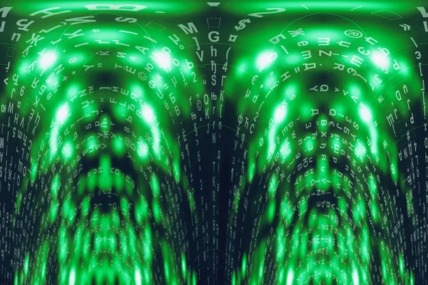 Green Blue Matrix Digital Background Distorted Cyberspace Concept Characters Fall — Stock Photo, Image