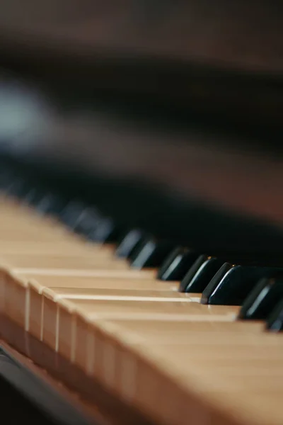 Llaves Viejo Piano Borroso Instrumento Musical Antiguo Con Caja Madera — Foto de Stock