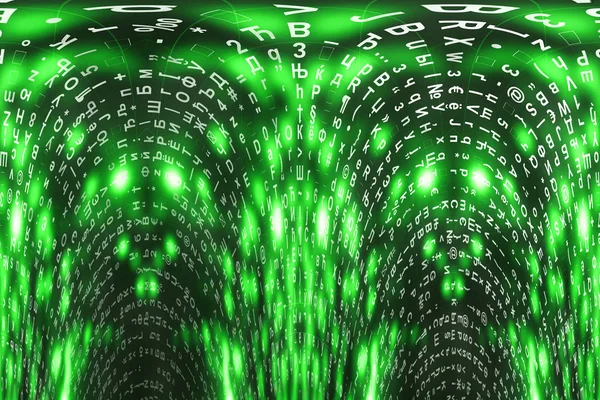 Fundo Digital Matriz Verde Conceito Ciberespaço Distorcido Personagens Caem Matriz — Fotografia de Stock