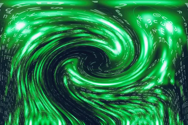 Зеленый Голубой Цифровой Фон Матрицы Искаженная Концепция Киберпространства Персонажи Падают — стоковое фото