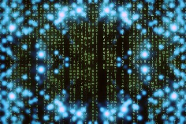 Blue green matrix digital background, abstract cyberspace concept