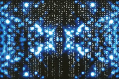 Mavi matris dijital arkaplan, bozuk siber uzay kavramı