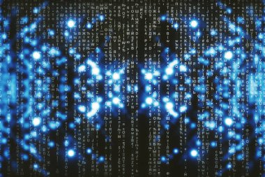 Mavi matris dijital arkaplan, bozuk siber uzay kavramı