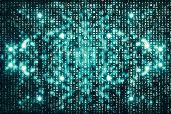 Türkisfarbener Matrix Digitaler Hintergrund Verzerrtes Cyberspace Konzept — Stockfoto