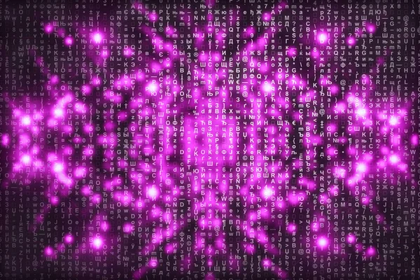 Pembe matris dijital arka plan. Soyut siber uzay kavramı. Karakterler düşer. Semboller akışından matris. Sanal gerçeklik tasarımı. Karmaşık algoritma veri hackleme. Pembe dijital kıvılcımlar.