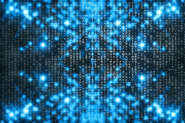 Fondo Digital Matriz Azul Concepto Abstracto Del Ciberespacio Los Personajes —  Fotos de Stock
