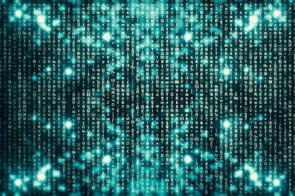 Blauer Matrix Digitaler Hintergrund Abstraktes Cyberspace Konzept Figuren Fallen Matrix — Stockfoto