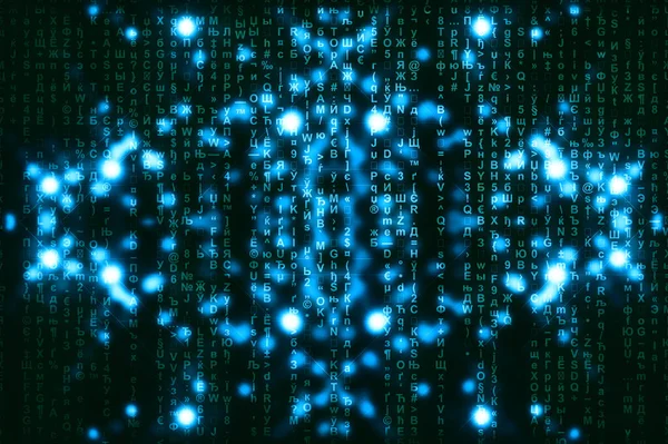 Blue Green Matrix Digital Background Abstract Cyberspace Concept Green Characters — Stock Photo, Image