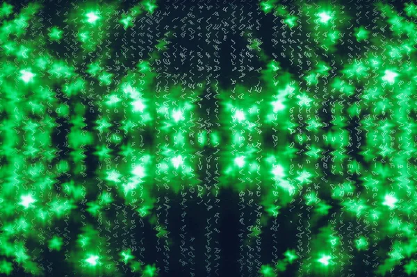 Zöld Kék Mátrix Digitális Háttér Absztrakt Kibertér Koncepció Karakterek Leesik — Stock Fotó