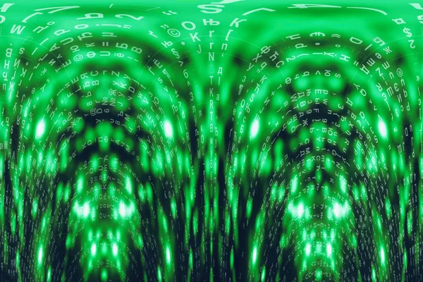 Πράσινο Μπλε Μήτρα Ψηφιακό Φόντο Διαστρεβλωμένη Ιδέα Του Κυβερνοχώρου Χαρακτήρες — Φωτογραφία Αρχείου