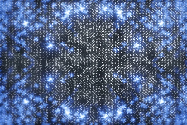 Синій Матричний Цифровий Фон Абстрактна Концепція Кіберпростору Персонажі Падають Матриця — стокове фото