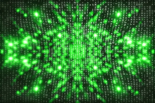 Sfondo Digitale Matrice Verde Concetto Astratto Cyberspazio Personaggi Cadono Matrice — Foto Stock