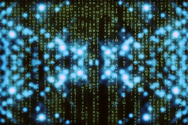 Blaugrüner Matrix Digitaler Hintergrund Abstraktes Cyberspace Konzept Grüne Schriftzeichen Fallen — Stockfoto