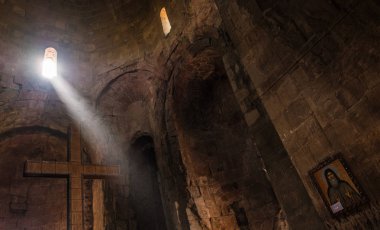 Jvari Interier Manastırı, altı yüzyıl Gürcü Ortodoks Manastırı yakınındaki Mtsheta, Unesco tarafından dünya miras alanı olarak listelenen