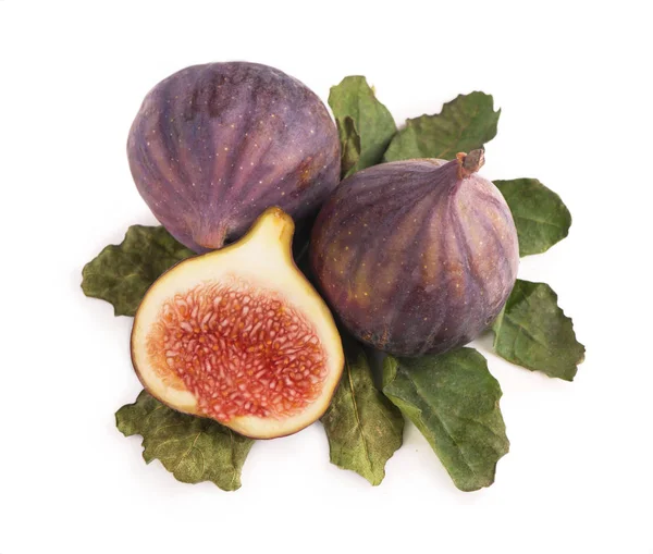 Fig fruits with leaves isolated on white — Stock Photo, Image