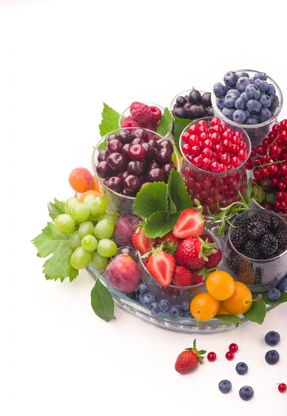 Summer fresh berries of different types on a white background — Stock Photo, Image