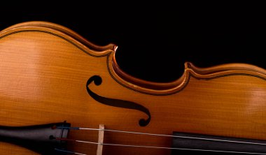 Orkestranın keman müzik aleti siyah üzerine izole edilmiş.