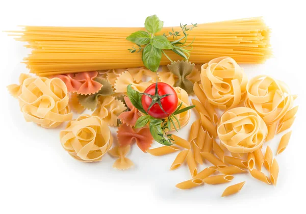 Italian Pasta Tomato Basil White Background — Stock Photo, Image