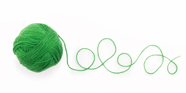 Idea Tangled Thread Green Ball Yarn White Background — Stock Photo, Image