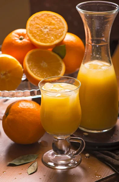 Glass Orange Juice Bowl Fresh Citrus Table — Stock Photo, Image