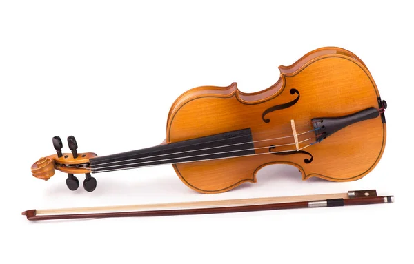 Violin Och Båge Vit Bakgrund — Stockfoto