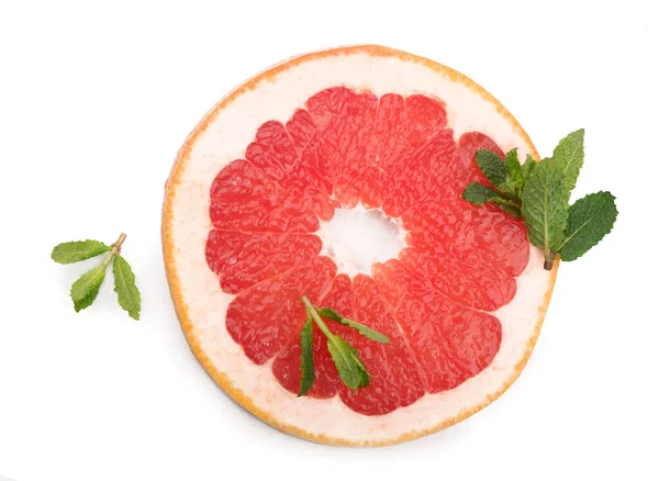 Trozos Jugosos Pomelo Con Menta Fresca Cerca —  Fotos de Stock