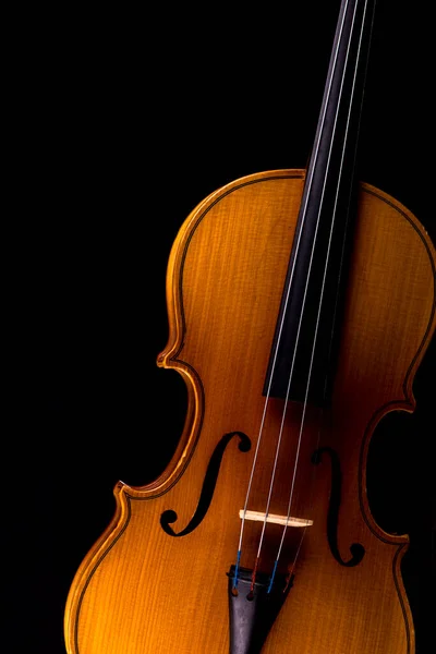 隔离在黑色上的管弦乐队特写小提琴乐器 — 图库照片