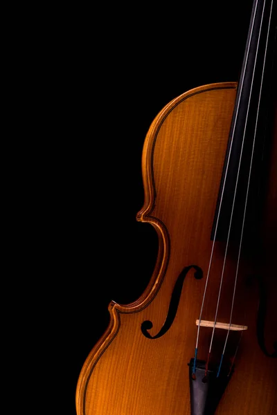 Geige Musikinstrument Des Orchesters Nahaufnahme Isoliert Auf Schwarz — Stockfoto