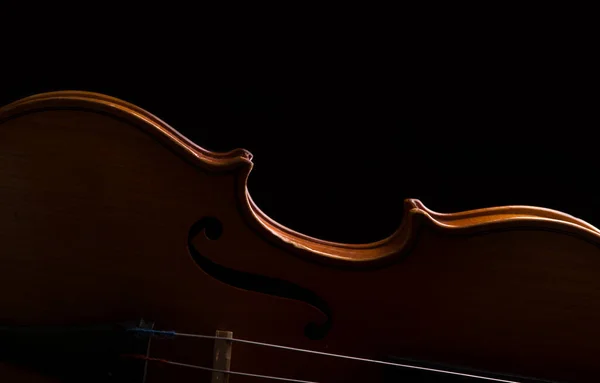 Скрипковий Музичний Інструмент Оркестру Крупним Планом Ізольовано Чорному — стокове фото