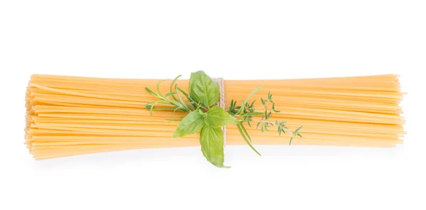 Спагетти Свежими Травами Белом Фоне — стоковое фото