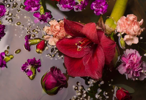 Вінтажний Різні Квіти Різні Квіти Темному Вінтажному Фоні Вид Зверху — стокове фото