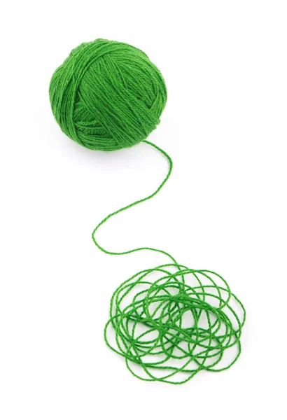 Idea Tangled Thread Green Ball Yarn White Background — Stock Photo, Image