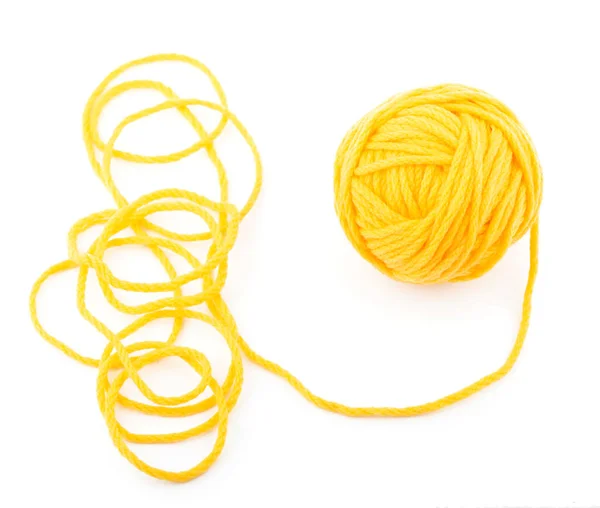 Idea Tangled Thread Yellow Ball Yarn White Background — Stock Photo, Image