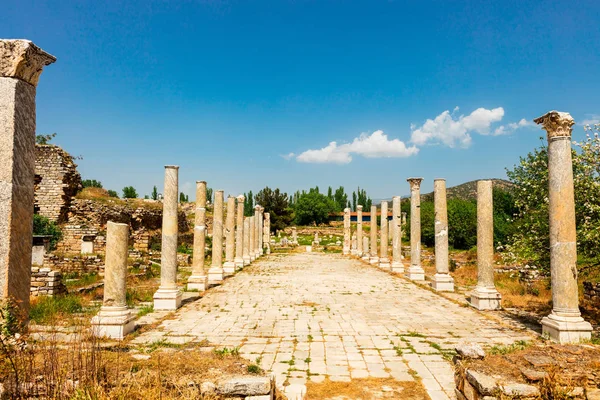 Régészeti Lelőhely Helenistic Város Aphrodisias Nyugat Anatólia Törökország Tetrastoon Terület — Stock Fotó