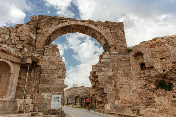 Side Turquia Março 2017 Histórico Portão Vespasiano Era Romana Side — Fotografia de Stock