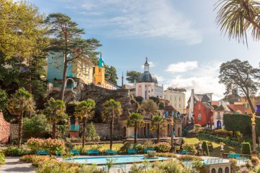 Popular tourist resort of Portmeirion, North Wales, UK, the Italianate village built by Clough Williams-Ellis. clipart