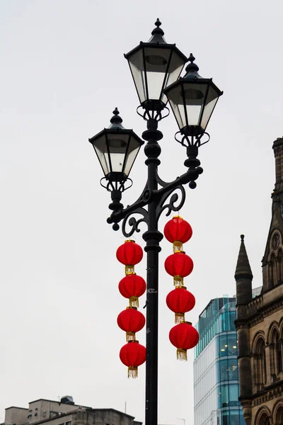 Decorazioni Lanterne Rosse Preparazione Capodanno Cinese — Foto Stock